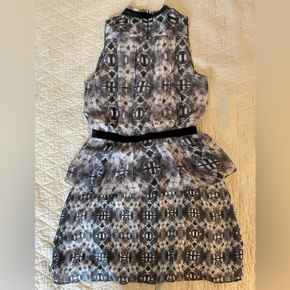 theyskens’ theory Velvet Trim Print Gathered Silk Sleeveless Dasha Dress Size 4 - Picture 1 of 6